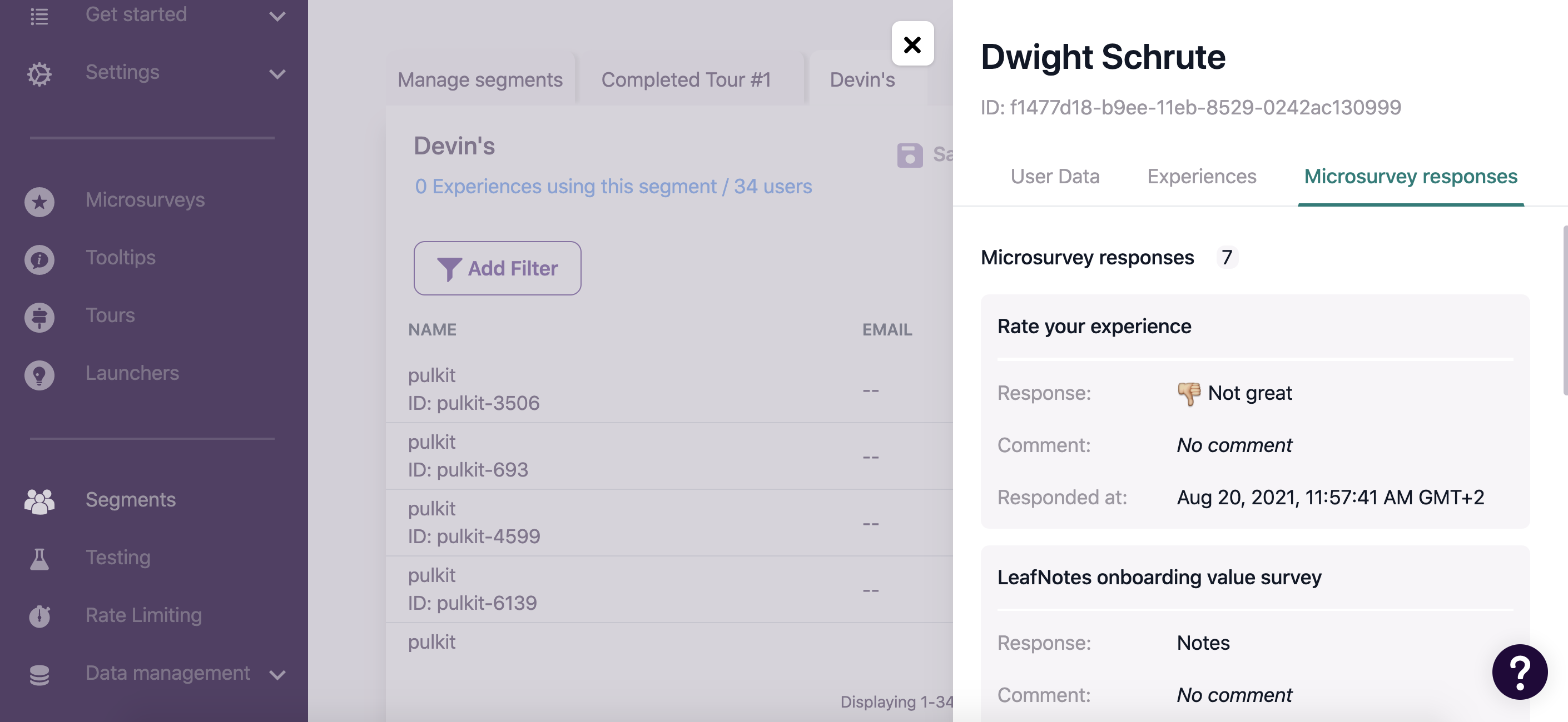 new slideout experience for Microsurvey responses